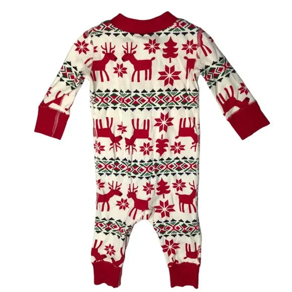 Hanna Andersson One Piece Zip Sleeper Pajama Red White Reindeer Size US 6-9 Mos
